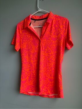 Under Armour Women's Neon Pink and Orange Floral Polo Shirt
